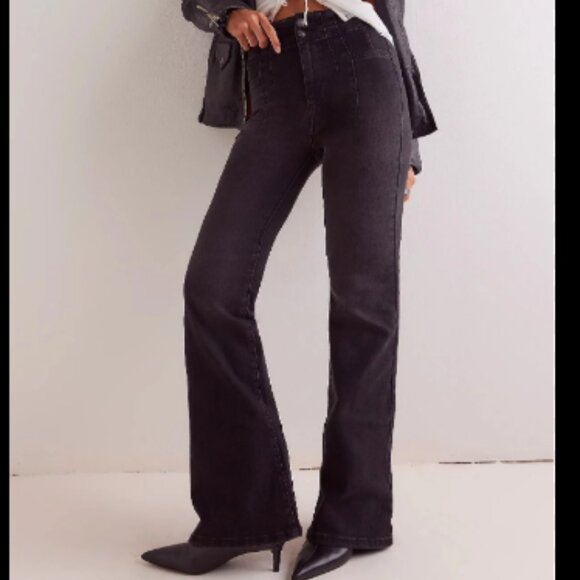 Free People Boho Jayde Flare Wide leg Cord Jeans in dark gray Womens Size 27 - Picture 1 of 5